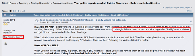 Bitcointalk thread 'Buddy wants his Bitcoins' from October 25, 2013